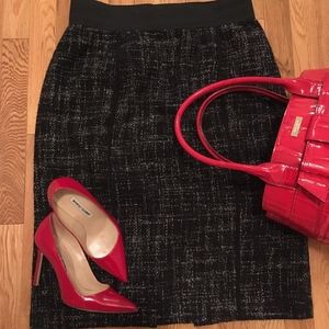 Halogen Black and Grey Tweed Pencil Skirt